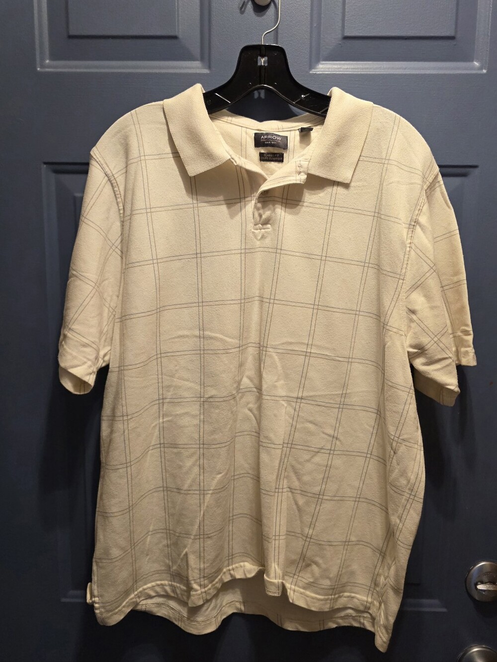 Arrow Men's Large Cream Polo Shirt with Windowpane Check